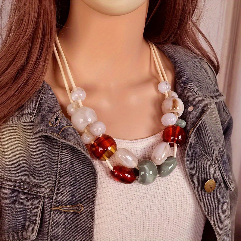 Boho Double Layer Necklace Earthy Tones & Pastel Accents